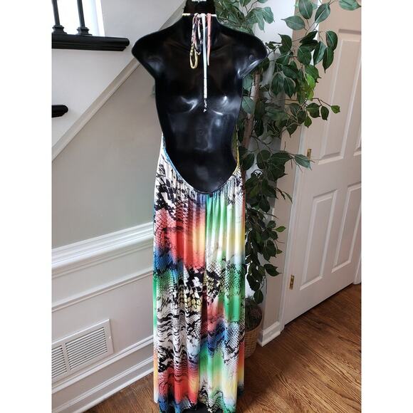 Good Time Long Maxi Dress Women's L Multicolor Halter Neck Sleeveless Pullover - Picture 4 of 11